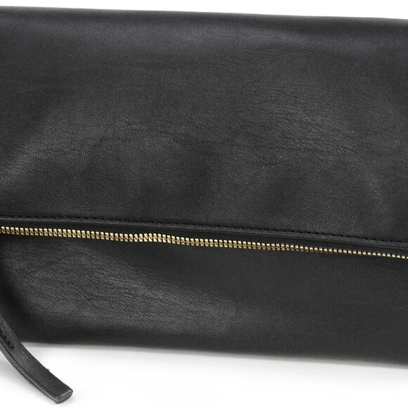 Women's Zipper Foldover Clutch Vegan Leather Envelope Cross body Bag with Chain